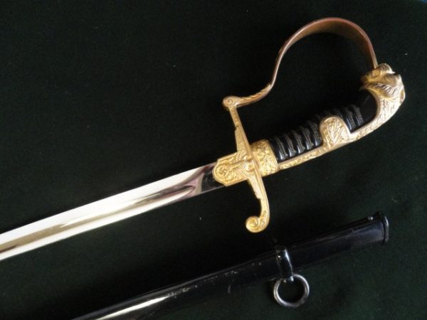 Lion Head Sword w/Hand Enhanced Eagle/Swastika Motif on Langet (#26353)